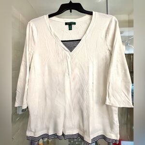 Ralph Lauren Cream V-Neck Long Sleeve Top